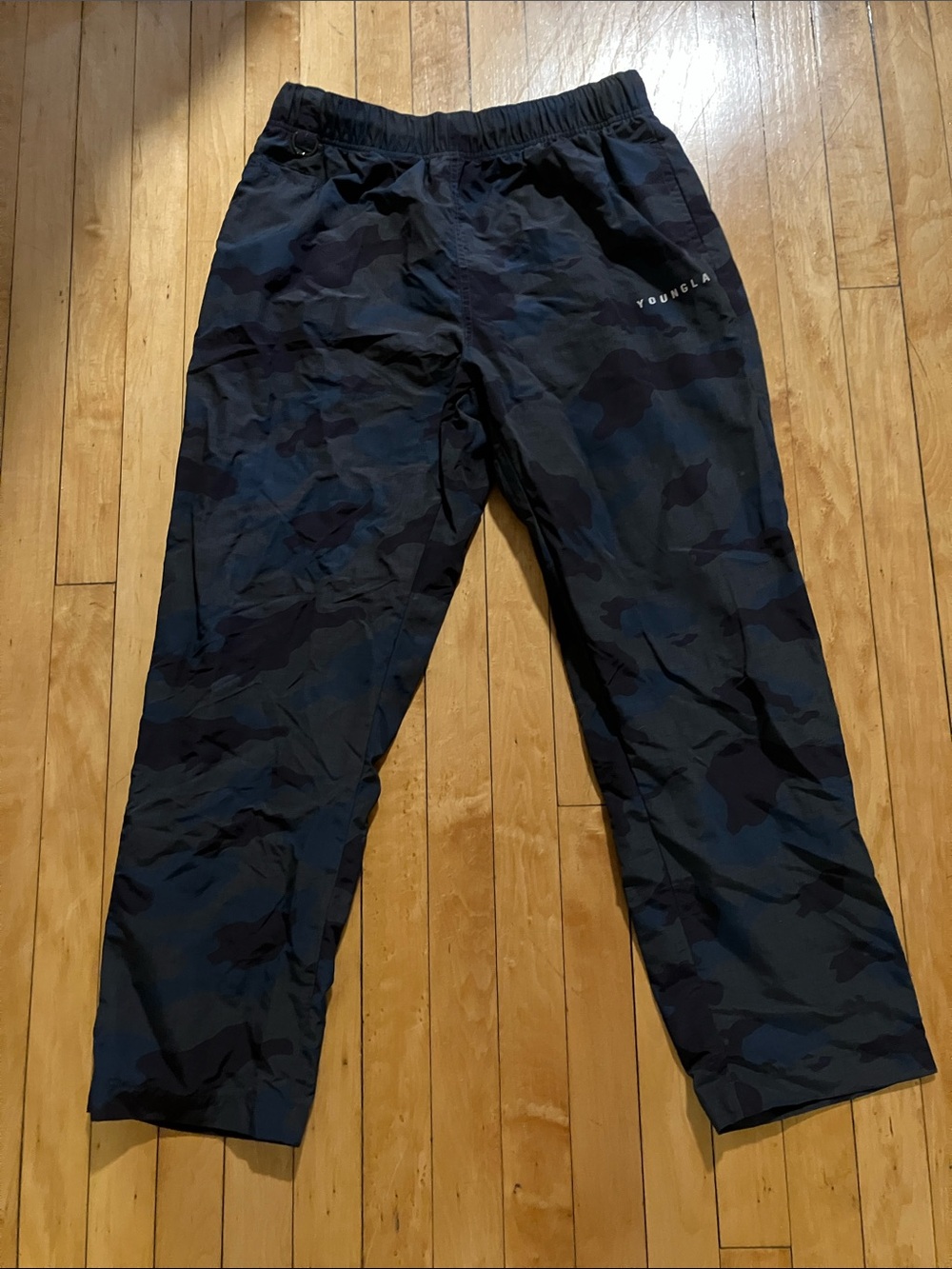 YoungLA Blue Gray Camo Windbreaker Baggy Streetwear Track Pants Size Medium